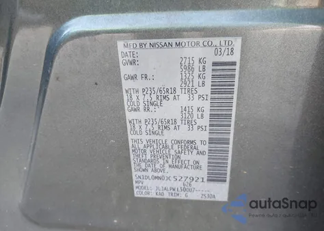 2018 Infiniti Qx60 z USA, uszkodzony, nr VIN 5N1DL0MN0JC527921